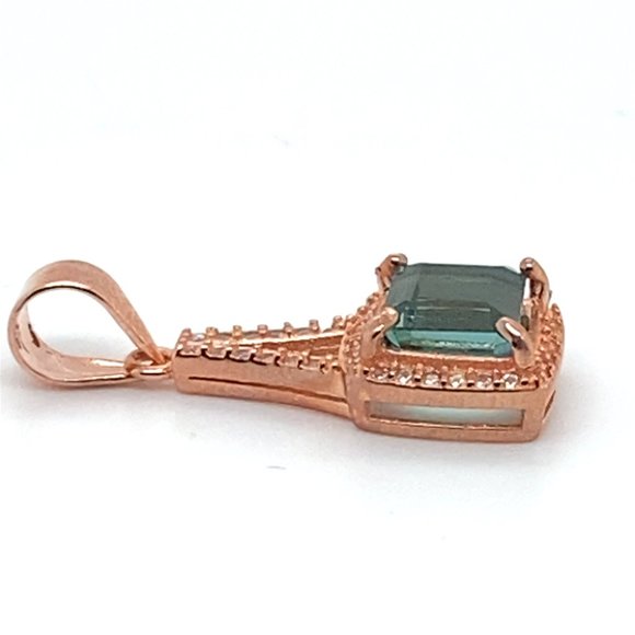 Blue Tourmaline 1.75ct Rose Gold Finish Solid 925 Sterling Silver Pendant - Picture 6 of 7